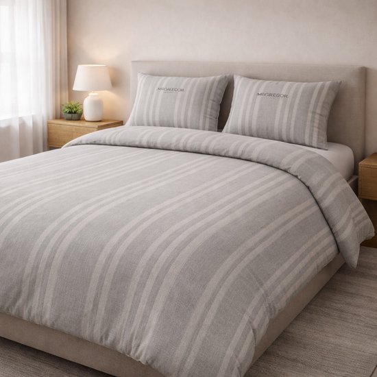 Saphira EXCLUSIVE Dekbedovertrek – Strepen Grijs – 240x200/220 cm – Lits-jumeaux – Inclusief 2 Kussenslopen 60x70 cm – Premium Katoen