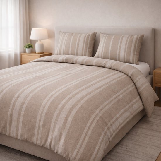 Saphira EXCLUSIVE Dekbedovertrek – Strepen Taupe – 140x200/220 cm – Eenpersoons – Inclusief 1 Kussensloop 60x70 cm – Premium Katoen van Merkloos