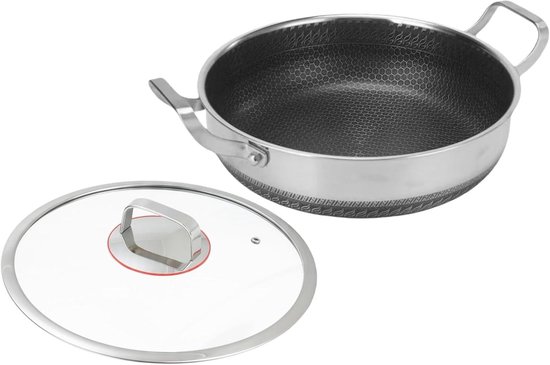 Saute Pan with Lid - Nonstick Double Handle Skillet for Home Restaurant Cooking | Stainless Steel Frying Pan Big Cooking Pans for Searing Stir-Fry Baking Omelette Fish Eggs Pancakes