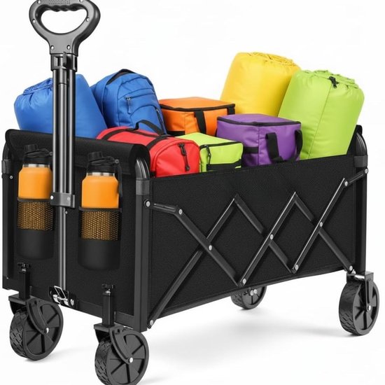 SAVI® Bolderkap Opvouwbaar Luchtbanden - Bolderkar - Bolderkar Opvouwbaar - Zwart - 74cm x 44cm x 95cm van Merkloos