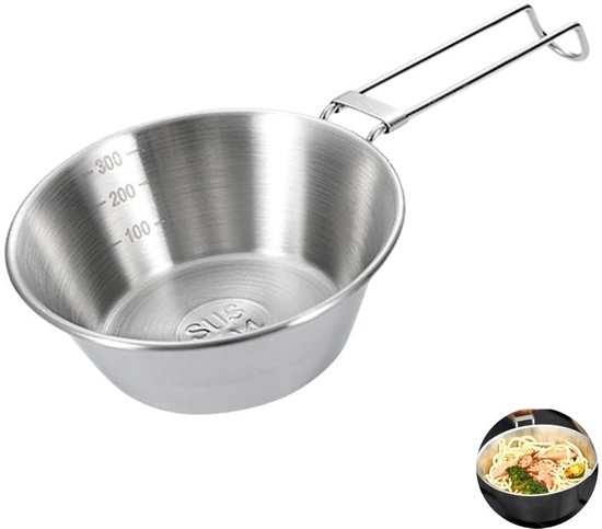 Schaal-Roestvrijstalen kom-Opvouwbare kom-Draagbare voedselkom -Krasbestendig-Gemakkelijk schoon te maken-geschikt voor thuiskeuken-buiten-kamperen-zilver-8*12*4,5 cm- 300 ml