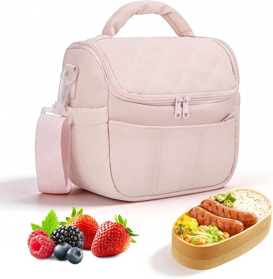 Schattige Geïsoleerde Koeltas voor Dames, Multifunctionele Lunchtas voor Werk en Picknick, Lekvrije en Zachte Koeltas in Roze Kleur