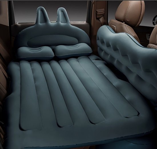Schattige konijnen auto opblaasmatras - Eenpersoons opblaasmatras (130x74 cm) - Inclusief 12V luchtpomp, kussen en krukje; geschikt voor de achterbank van gezinsauto's - Donkergroen van Merkloos