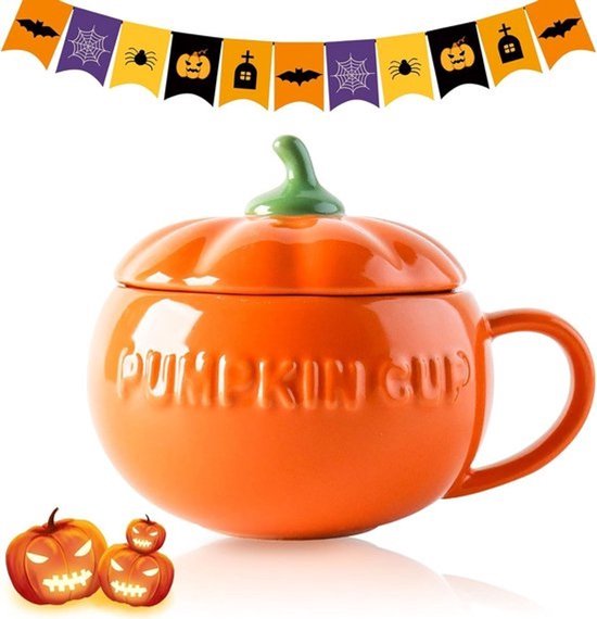 Schattige Pompoen Mok Keramiek 300ml - Halloween Beker voor Ontbijtgranen of Drankjes