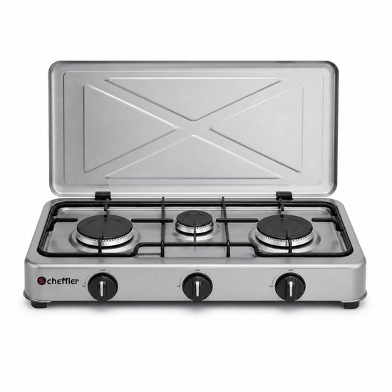 Scheffler Gas Stove AOTE-6003 - 3-Pits Gaskooktoestel - LPG Gas - Voor Buiten - 61 x 35,5 x 8,5 cm van Merkloos