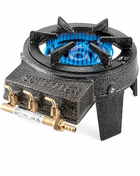 Scheffler Gietijzeren 3-Rings Wokbrander 8,5 kW – Professioneel LPG Gasstel voor Buiten – Outdoor Gasbrander – Propaan Kooktoestel – Camping, Horeca & Paella Brander