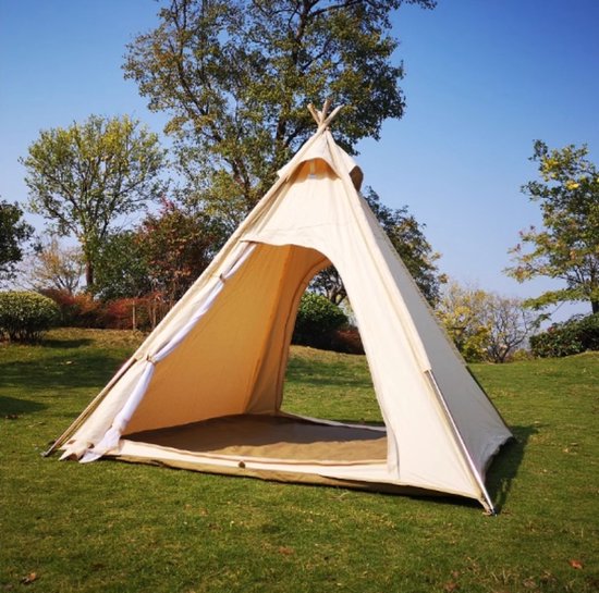 Scheurvast 300D oxford tipi kampeertent, binnen en buiten bruikbaar, khaki, geschikt voor maximaal 3 personen