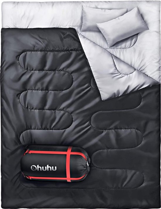 Schlafsack Outdoor Zomer: Dubbele slaapzak met 2 kussens en draagtas, Waterdicht Lichtgewicht 2-persoons volwassenen slaapzakken voor kamperen, backpacken, wandelen. van Forceatt