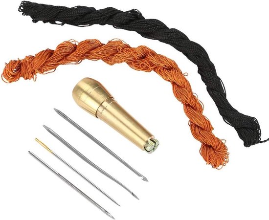 Schoenreparatieset - Naaiset Leer - Doe-het-zelf Reparaties - 4 Roestvrijstalen naalden - 18 m koord - Zwartbruin