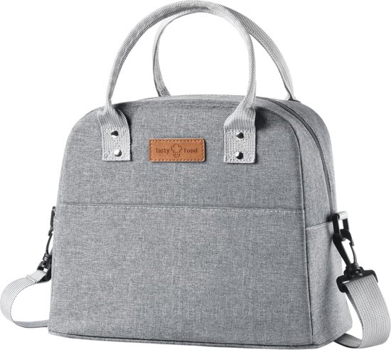 (Schouderband - grijs) Geïsoleerde lunchtas voor vrouwen en mannen - Waterdichte Oxford-doek lunchbox-draagtas Ingebouwde aluminiumfolie Houdt warme/koele lunchtassen voor reizen, buiten, kantoor, picknick-Isolatie - Handvat Riem - Koeltas - Lunch B van Merkloos
