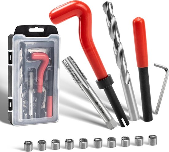 Schroefdraadreparatieset M12x1.5 mm, Bevat Boortjes Tappen Montagegereedschap een Schachtbreker Schroefdraadinzetstukken en is Bedoeld voor Het Repareren van Beschadigde of Versleten Schroefdraad