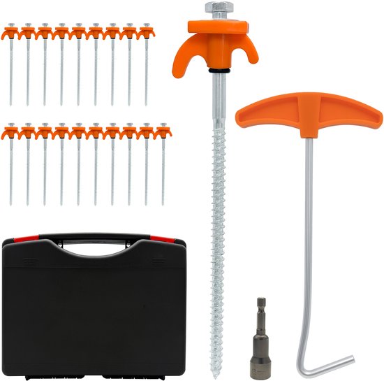 schroefharingen - 20 stuks - 20 cm - metaal - zilver en oranje - voor tenten