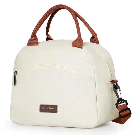 S&E Isolerende Lunchbag – Waterdicht & Herbruikbaar – Met Verstelbare Schouderband – Voor School, Werk of Picknick - beige van S&E