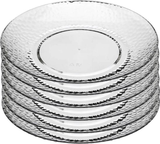 Secret de Gourmet onbreekbare diner borden - 6x - kunststof - gehamderde stijl - transparant - Dia 27 cm van Secret de Gourmet