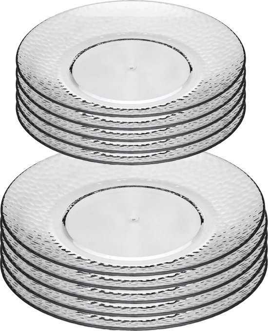 Secret de Gourmet Onbreekbare servies borden - 10x stuks - kunststof - transparant - 20 en 27 cm - camping/outdoor/peuters/BBQ