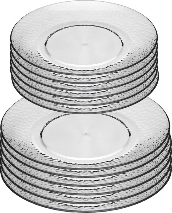 Secret de Gourmet Onbreekbare servies borden - 12x stuks - kunststof - transparant - 20 en 27 cm - camping/outdoor/peuters/BBQ