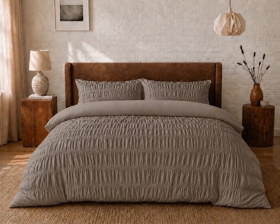 Seersucker Dekbedovertrek Taupe - 240 x 200/220 cm + 2 kussenslopen