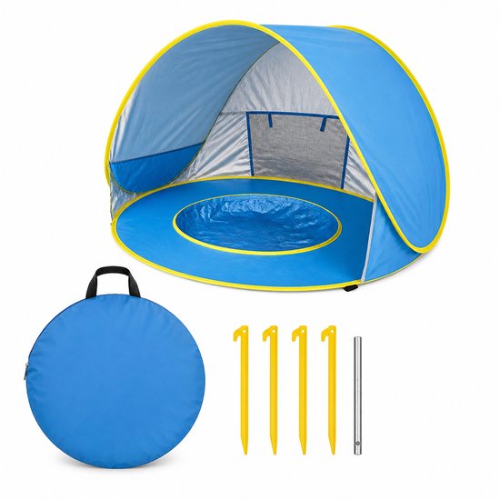 Seidon Strandtent voor Baby’s en Kinderen met Zwembadje – Pop-up Strandtent UPF50+ UV Bescherming – Speeltent voor Kinderen 120x80x70 cm – Blauw van Merkloos