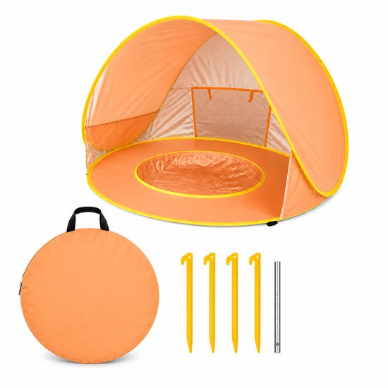 Seidon Strandtent voor Baby’s en Kinderen met Zwembadje – Pop-up Strandtent UPF50+ UV Bescherming – Speeltent voor Kinderen 120x80x70 cm – Oranje van Merkloos