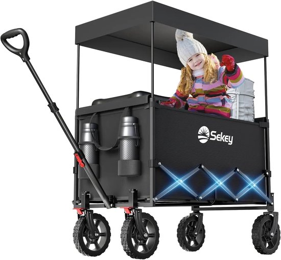 Sekey - Bolderkar Opvouwbaar - Bolderwagen - Bolderkar Voor Kinderen - Kinderwagen - 150L Laadruimte - Beschermend Zonnedak van Merkloos