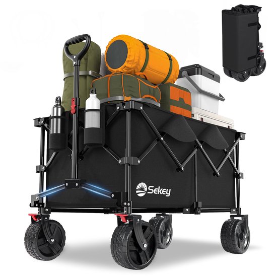 Sekey Opvouwbare Bolderwagen 200 kg Draagvermogen – 200L Kapaciteit – Brede All-Terrain Banden – Zwart van Merkloos
