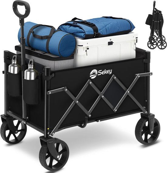 Sekey Ultralichte Opvouwbare Bolderwagen – 5 kg – Draagvermogen tot 80 kg – Verstelbaar Handvat – Winkel- en Campingwagen – Zwart van Merkloos