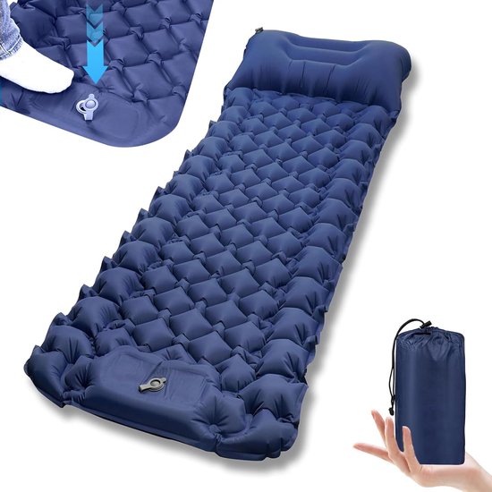 Self-Inflating 8 cm Ultralight Campingmatras met Kussen en Voetpomp - 198 x 68 cm Draagbare Compacte Slaapmat - Perfect voor Hiking en Buitenactiviteiten van Merkloos