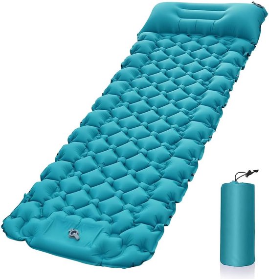 Self Inflating Camping Mat - 9cm Portable Waterproof Sleeping Mat - Outdoor Hiking Gear - Lightweight Single Roll Air Sleeping Mat - Camping Mattress with Built-in Foot Pump (Blue) van Merkloos