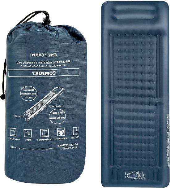 Self-Inflating Camping Mattress - 12 cm Thick Inflatable Mat with Cushion - Durable & Foldable - Waterproof for Hiking & Outdoor Activities