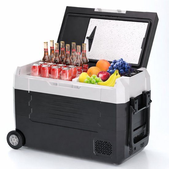 Sello! 45L koelbox – koelkast – frigobox – dubbele zone – koelen – vriezen – 12 en 230 volt – wielen – bluetooth – ledv – zwart van Merkloos