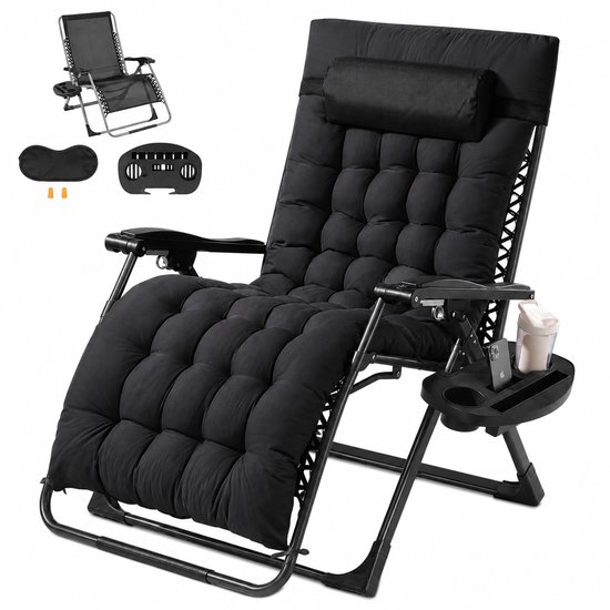 Sello! relaxstoel – tuinstoel – campingstoel – camping – voetensteun – kussen – bekerhouder – verstelbaar 90°-170° – opvouwbaar