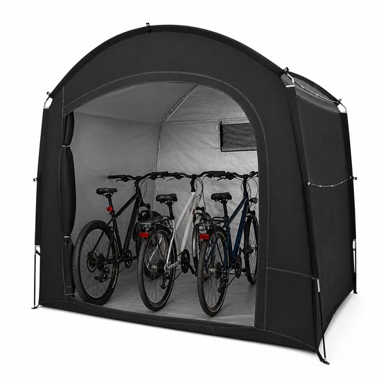 Sello! waterdichte fietstent - schuurtent - opslagtent - 4 fietsen - opvouwbaar - uv-bestendig - L220 x B150 x H175 cm - zwart
