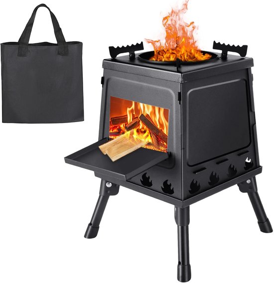 Sensova - Draagbare Opvouwbare Houtkachel voor Camping - Outdoor Kooktoestel op Hout & Houtskool met Opbergtas en Handschoenen - Compact, Duurzaam Koolstofstaal - Ideaal voor Kamperen, Wandelen en Survival Gebruik van Merkloos