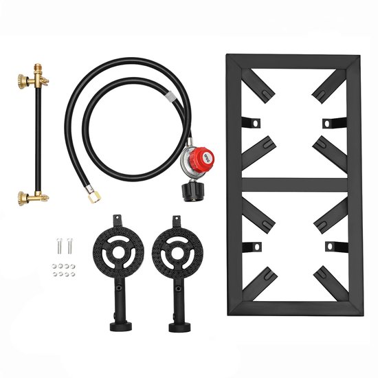 Sensova - Gasbrander Camping Dubbel 2-Pits 8000W per Brander - Zwarte Gietijzeren Gasbrander voor Camping, Noodpakket en Buiten Koken – Lichtgewicht Afneembaar Campingfornuis met Regelbare Vlam en 1,2m Slang - Krachtige Gasbrander Buitengebruik van Merkloos