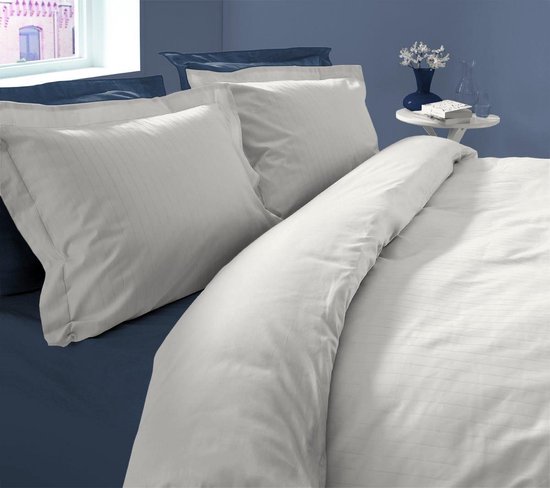 SENZA DONNA 100% Premium Katoen Satijn Streep Dekbedovertrek 140x200/220-1x60x70 cm ( 260 cm Lang ) ZAND