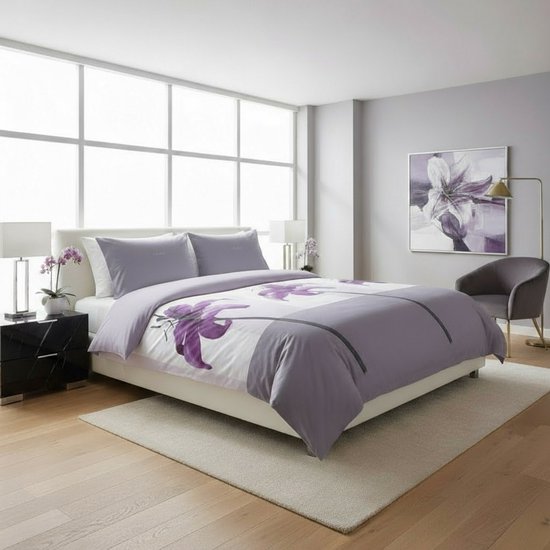 SENZATIONE 100% Katoen Percaline Dekbedovertrek 240x200/220-2x60x70 cm LILY OF LOVE GRIJS