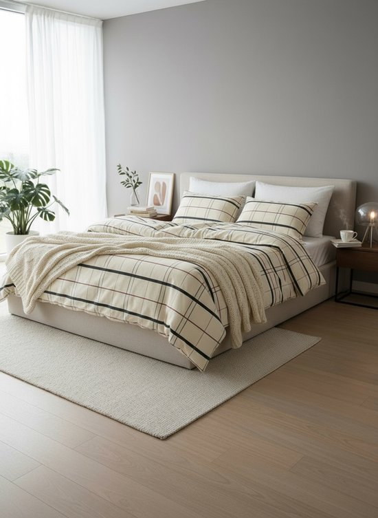 SENZATIONE 100% Katoen Percaline Dekbedovertrek 240x240-2x60x70 cm TOMMY ECRU van Merkloos