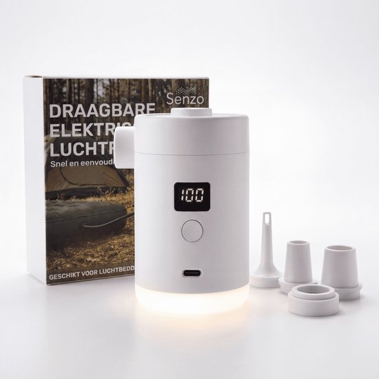 Senzo Elektrische Pomp - Luchtbed Pomp - Luchtpomp - Zwembad - 4000 mAh - 280 L/M - Met Lamp van Merkloos