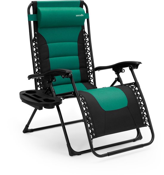 SereneLife Ligstoel – Verstelbare Buitenkamerstoel met Afneembaar Bekerhouderblad – Inklapbare Relaxstoel met Verwijderbare Kussens van Merkloos