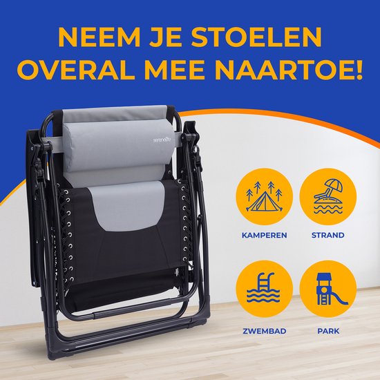 SereneLife Ligstoel – Verstelbare Tuinstoel met Kussen – Opvouwbare Relaxstoel - Stalen Frame met Textilene