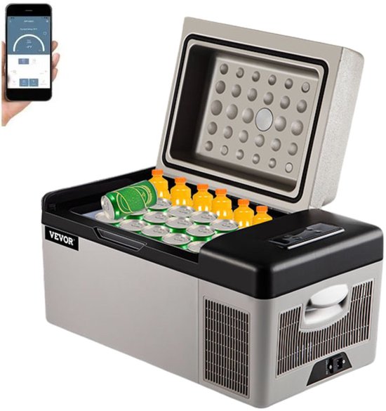 Serolux® - 20 Liter Elektrische Koelbox - App-bediening - 12V, 220/230 Volt Aansluiting - voor Auto en Camping – AC/DC - Coolbox - Divider en Deksel vergrendelstand - LED-verlichting - min 20 graden - Grijs van Serolux