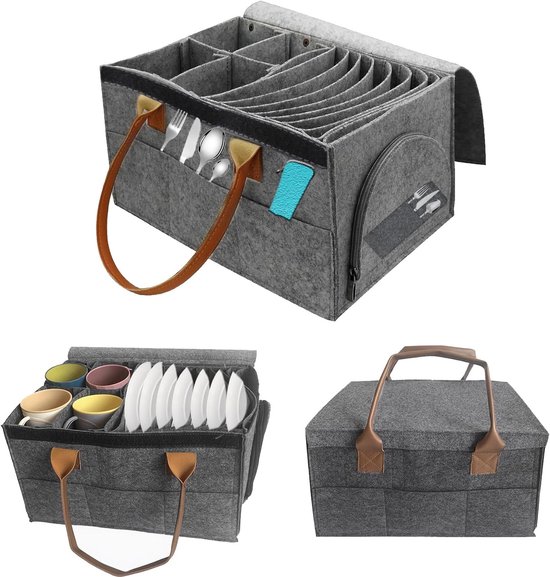 Servies Organizer - Bordenhouder Caravan - Servies Beschermen - Flexibele Vakken - 36 x 275 x 20 cm - Grijs
