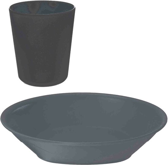 Serviesset 16-delig - kunststof - grijs - 8 personen van Roomwit