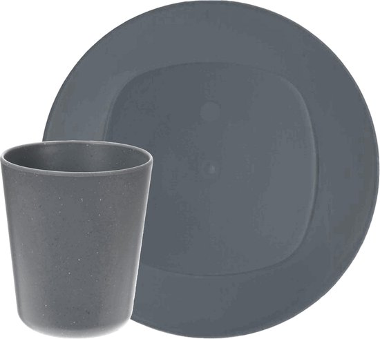 Serviesset 8-delig - kunststof - grijs - 4 personen