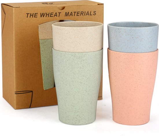 Set Bio-based Drinkbekers | 4 Stuks | Vaatwasserbestendig | Duurzame Drinkbekers voor Camping, Vakantie of Picknick van Mepal