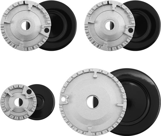 Set gasbranderdoppen - 8-delige set - Geschikt voor gasfornuizen en gaskookplaten - Vervangingsset gasbranderdoppen - Kookplaataccessoires - Aluminiumlegering - Set van 4