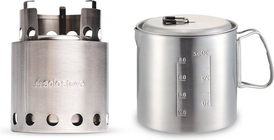 Set met de Solo Stove Lite & pan 900: Draagbaar, houtgestookt kooktoestel + 900 ml pan | Incl. Nylon zak, voor 1-2 personen, RVS 304, compact (ingepakt): 11,9 x 11,5 cm van Solo Stove