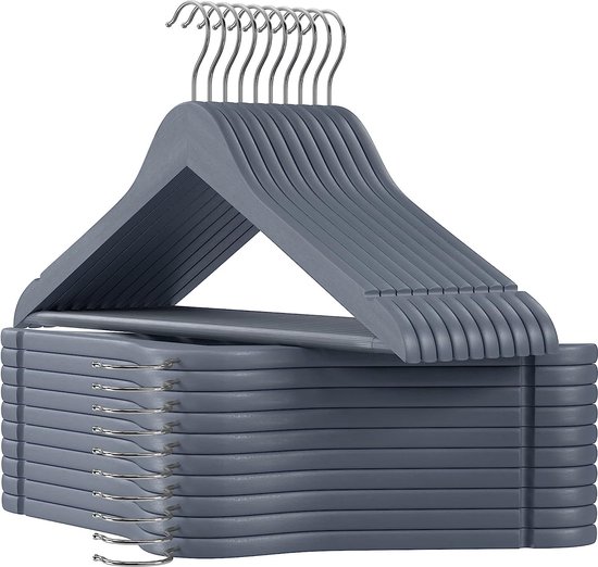 Set of 20 Solid Wood Hangers with Notches in the Shoulder Area Non-Slip Trouser Bar 360° Rotating Hook for Suits Shirts Orange Silver van Songmics