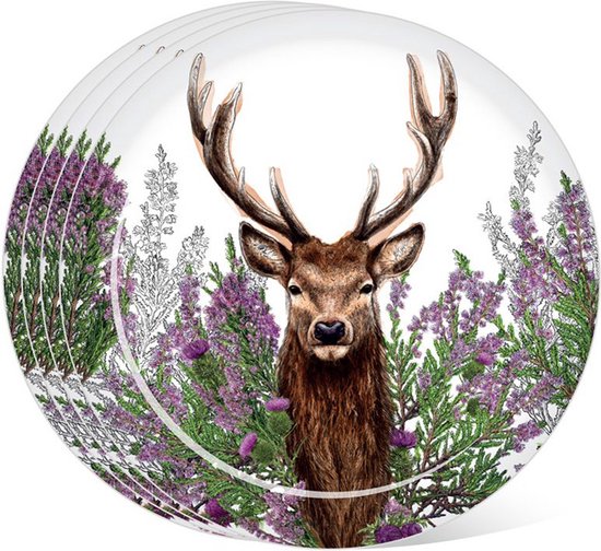 "Set Picknick/Camping Borden - Wild Stag Hert - Duurzaam RPET - 4 Stuks - Ø 23 cm"
