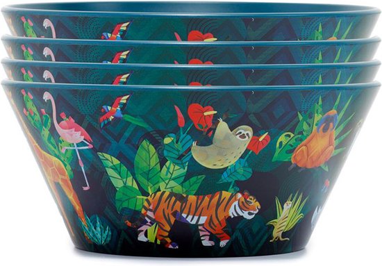 Set Picknick/Camping Schaaltjes RPET - Animal Kingdom - 4 stuks - 6,5x14,5cm van Mepal